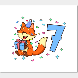 I am 7 with fox - boy birthday 7 years old Posters and Art